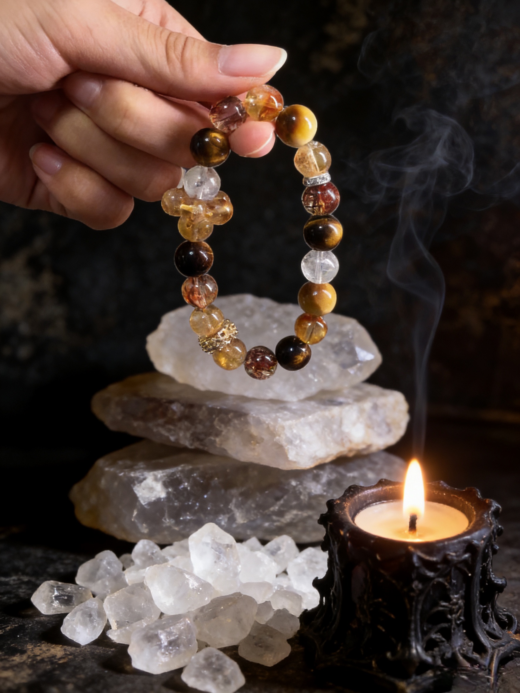 Five Elements Earth · Hou Rang Fortune-Stabilizing Crystal Bracelet (Solid Blessing Style)