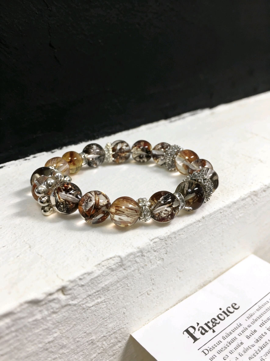Koi Gathers Wealth · Gold Leaf Resin Flower & Rutilated Quartz Bracelet, Career Takeoff & Wealth-Attracting Bracelet