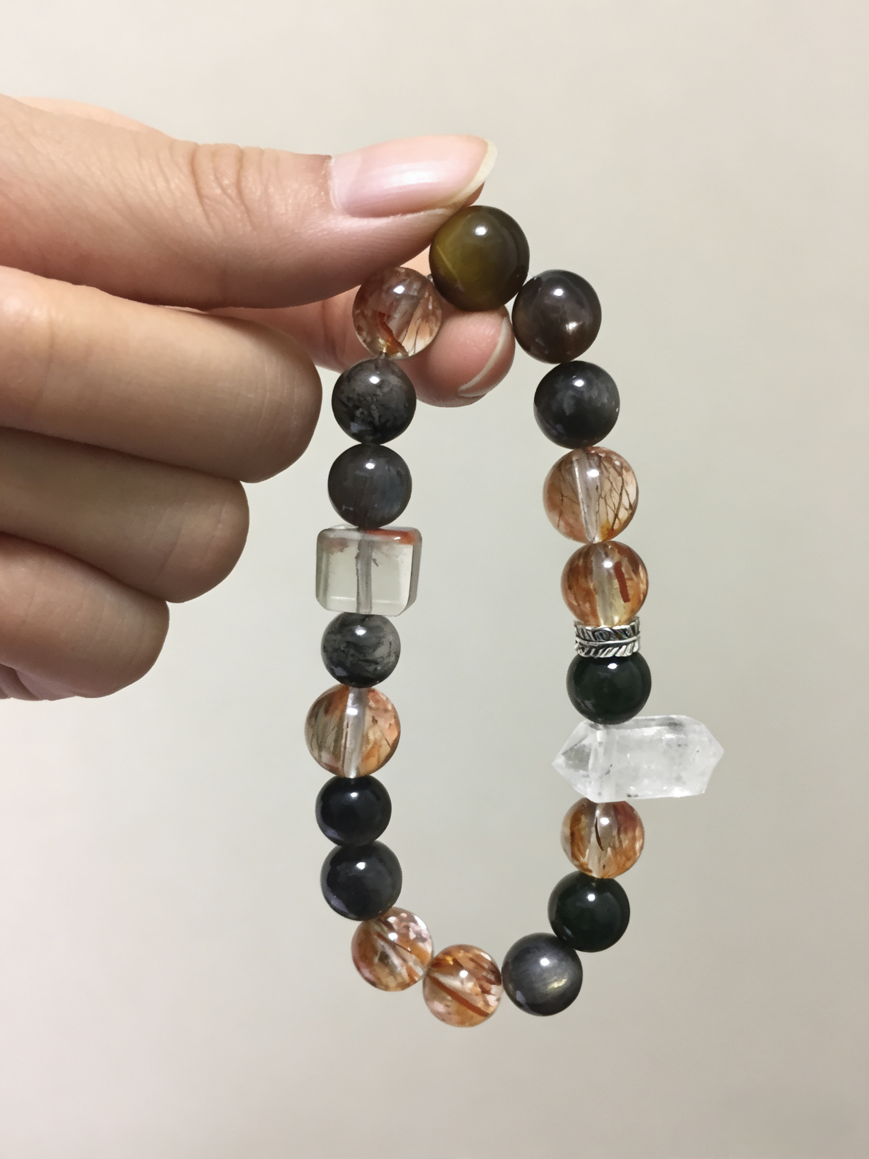Super Seven High-Energy Multi-Crystal Protection Bracelet - Super Seven Cube & Tiger Eye Peace Bracelet 