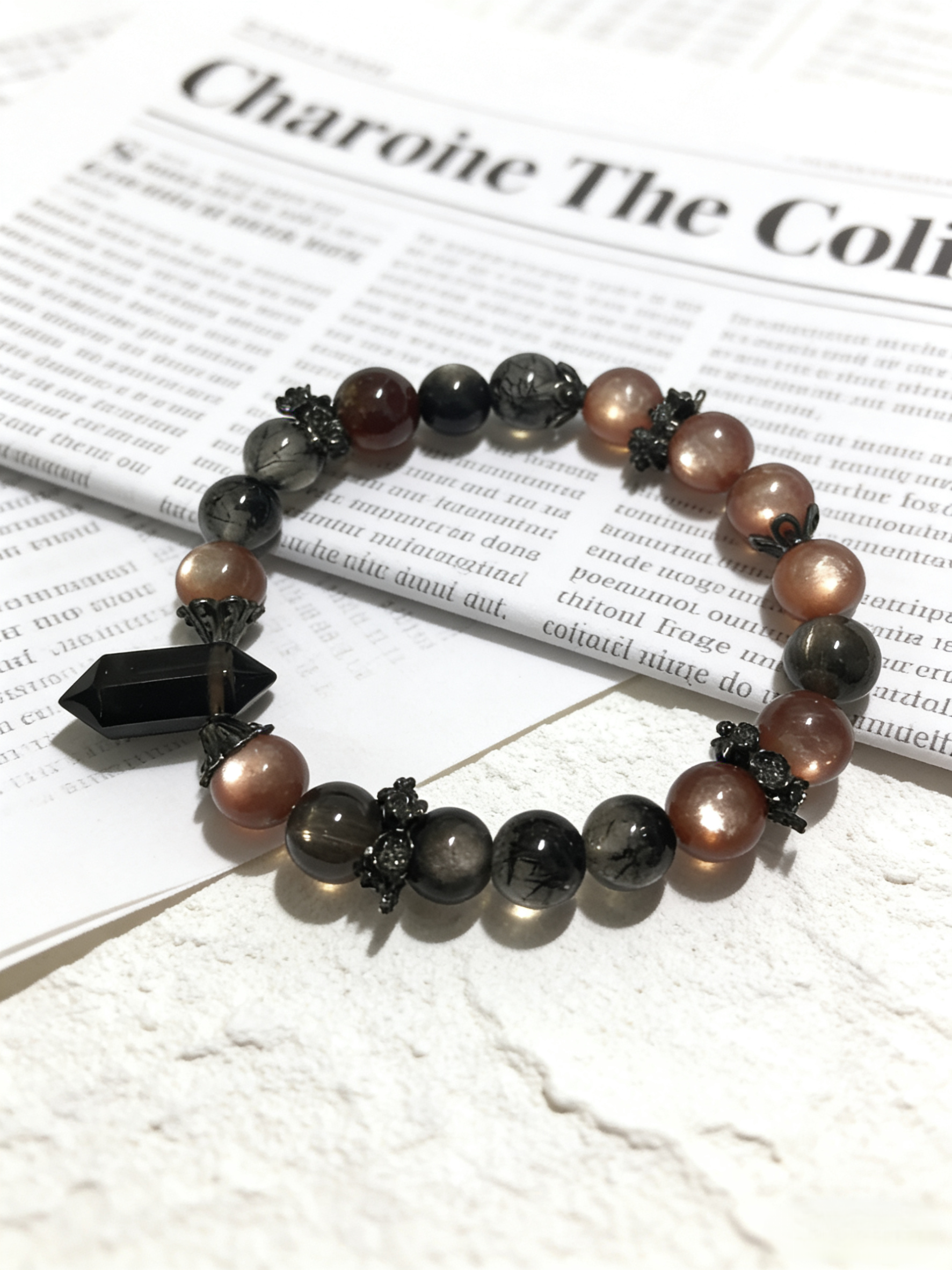 Mystic Six-Pointed Multi-Crystal Protection Bracelet - Black Hair Crystal & Black Tourmaline Peace Bracelet 