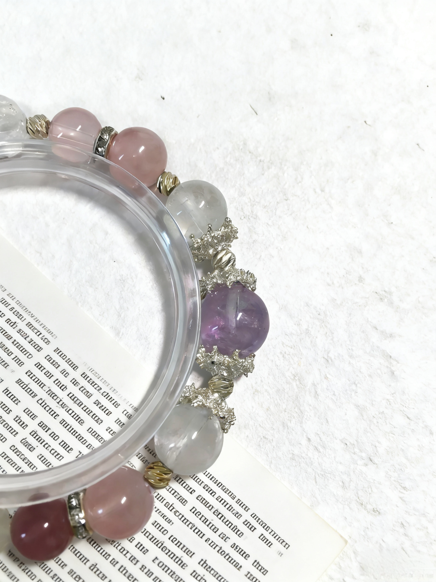 Purple-Pink Love Affair · Madagascar Rose Quartz & Amethyst Bracelet, White Moonstone Bracelet for Attracting Positive Romantic Encounters & Happiness