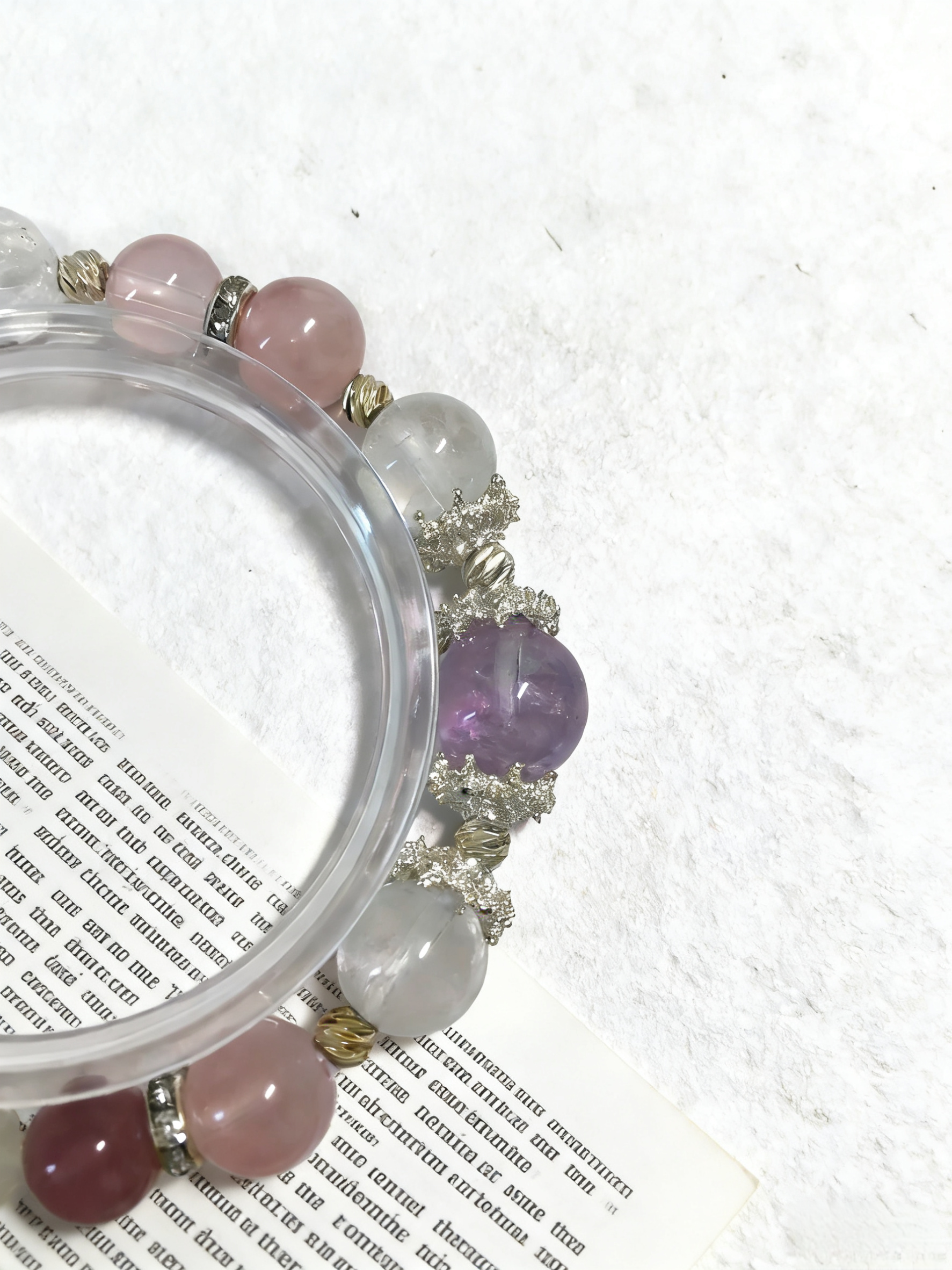 Purple-Pink Love Affair · Madagascar Rose Quartz & Amethyst Bracelet, White Moonstone Bracelet for Attracting Positive Romantic Encounters & Happiness
