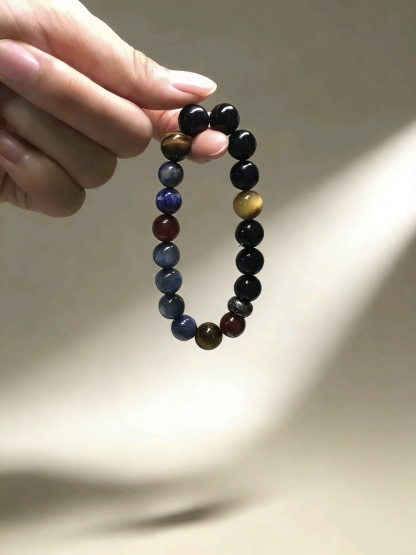 Five Elements Gather Auspiciousness · Tiger's Eye & Lapis Lazuli Career Crystal Bracelet, Garnet Multi-Gem Wealth-Attracting Bracelet