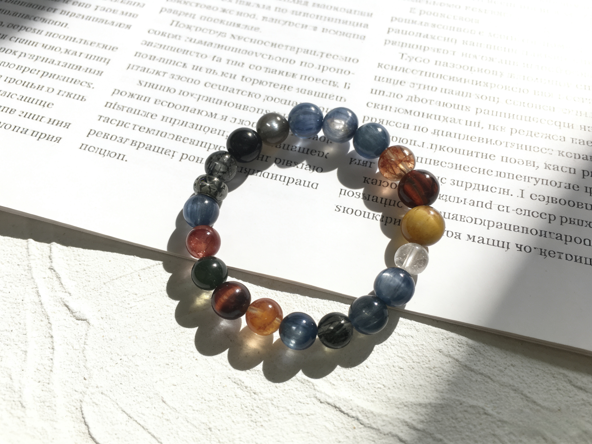 Three-Color Tiger Eye Full-Dimensional Protection Bracelet - Kyanite & Black Hair Crystal Peace Bracelet 