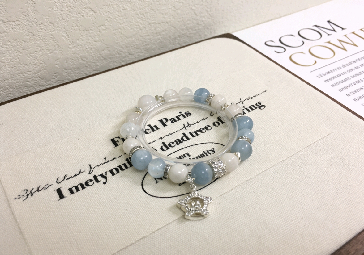Yulan Seeks Trace · Island Aquamarine Happiness Bracelet, White Snow Phantom & Blue Fluorite Bracelet