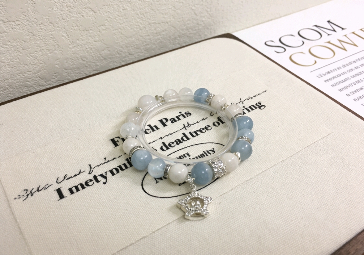 Yulan Seeks Trace · Island Aquamarine Happiness Bracelet, White Snow Phantom & Blue Fluorite Bracelet