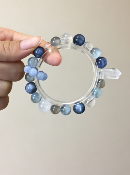 Blue Moon Double Terminated · Aquamarine & Kyanite Healing Bracelet, Gray Moonstone & White Crystal Double Terminated Calming Bracelet