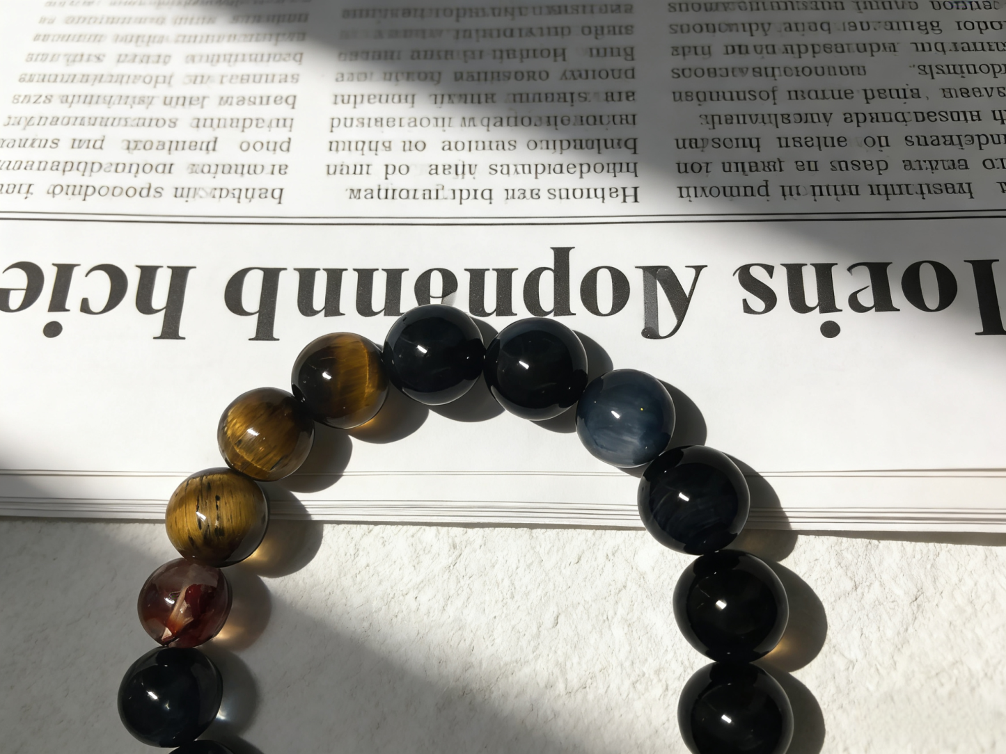 Dual Tiger Eye Pure Crystal Protection Bracelet - Yellow & Blue Tiger Eye Peace Bracelet 