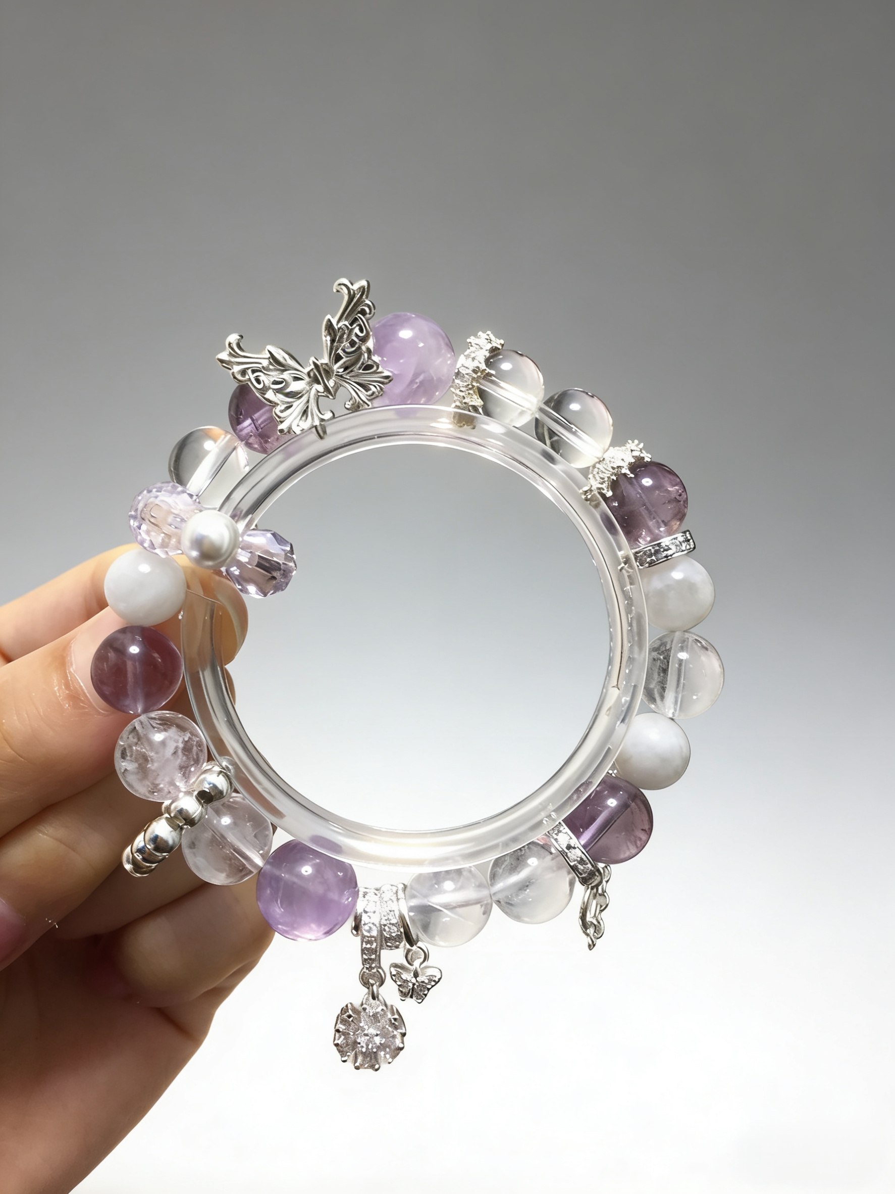 Snow Crystal Contemplation·Amethyst & White Snowflake Concentration Bracelet - Silver-Plated Ring Mind-Concentrating Bracelet 