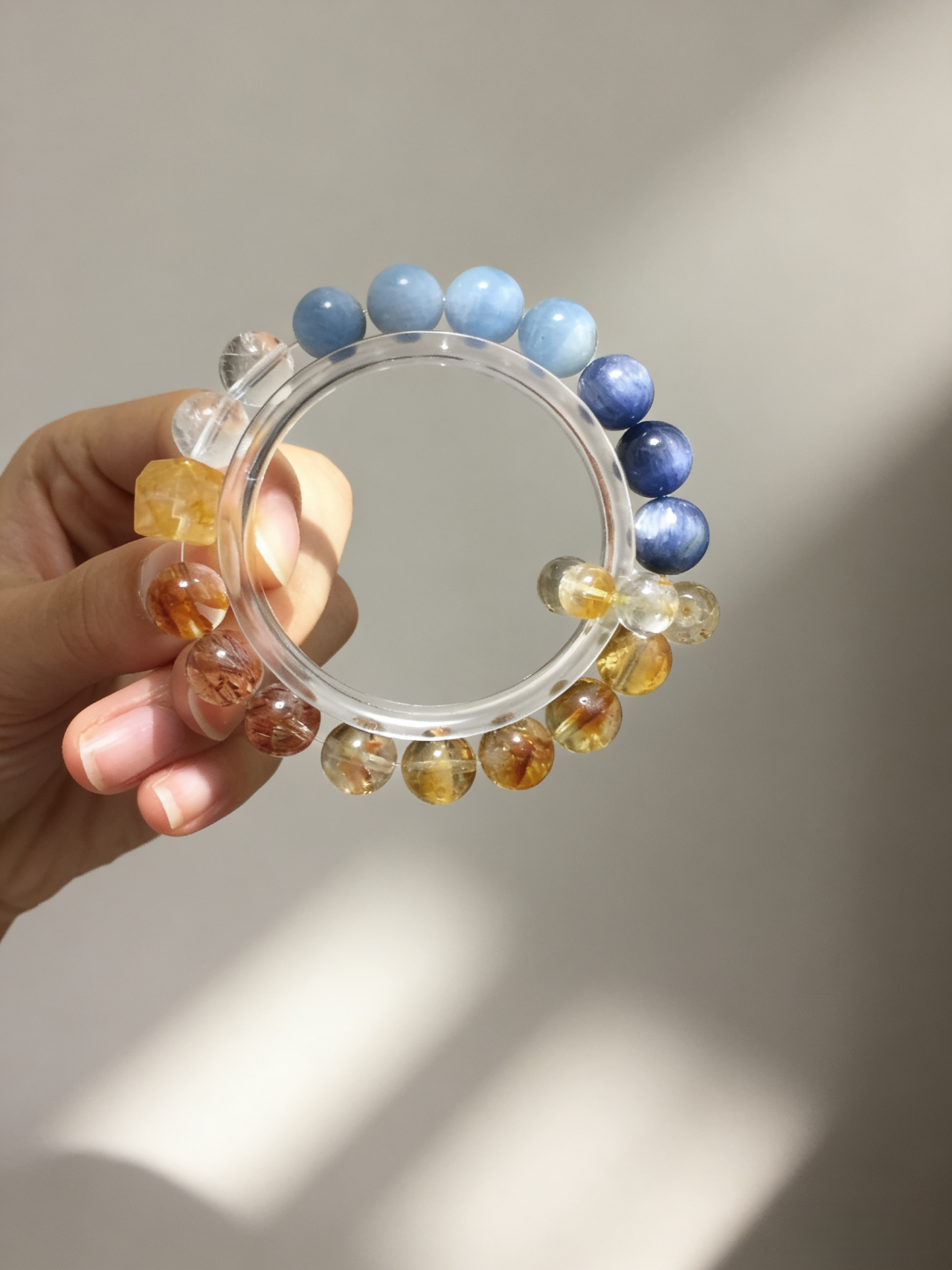 Yellow Glue Flower Double-Pointed Concentration Bracelet - Kyanite & Aquamarine Thought-Concentrating Bracelet