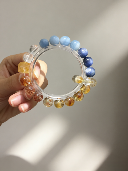 Yellow Glue Flower Double-Pointed Concentration Bracelet - Kyanite & Aquamarine Thought-Concentrating Bracelet