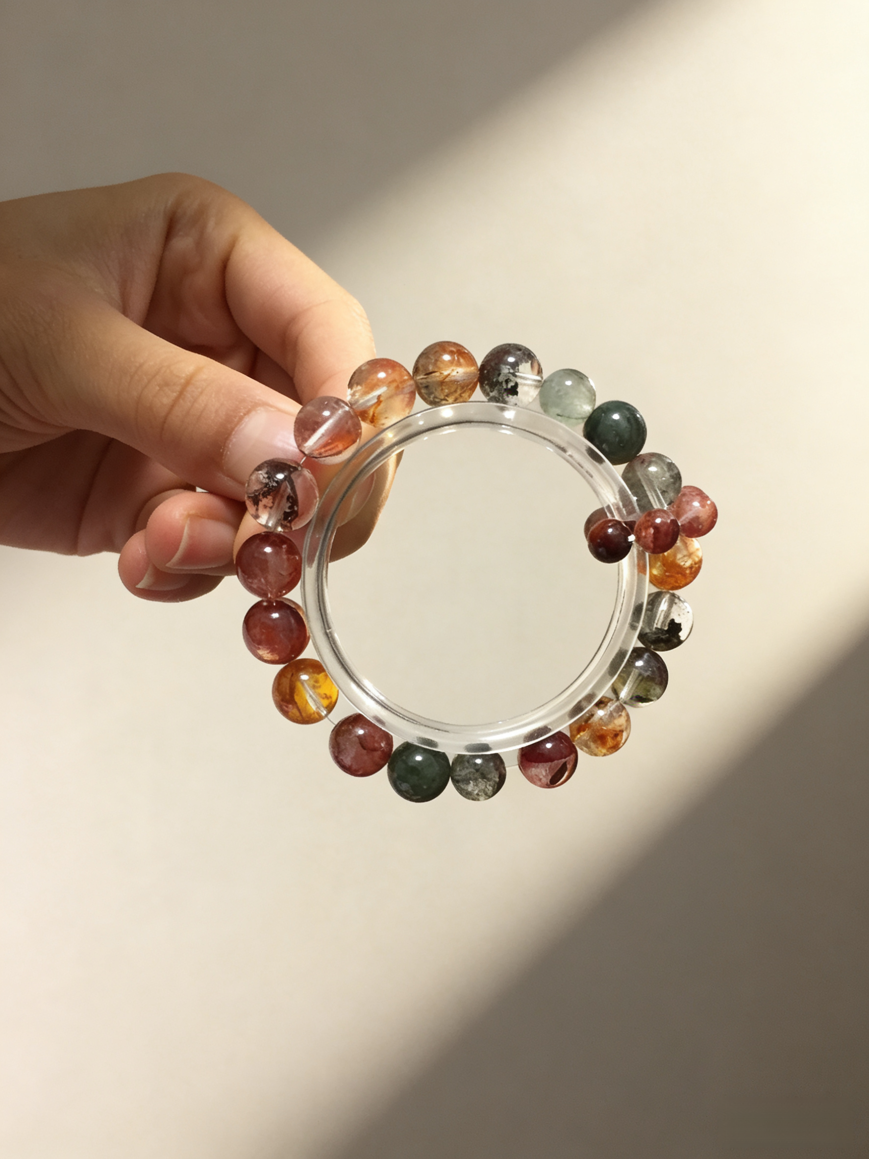 Koi Focus·Gold Foil Koi Glue Flower Concentration Bracelet - Flower Phantom & Green Rutilated Quartz Mind-Concentrating Bracelet 