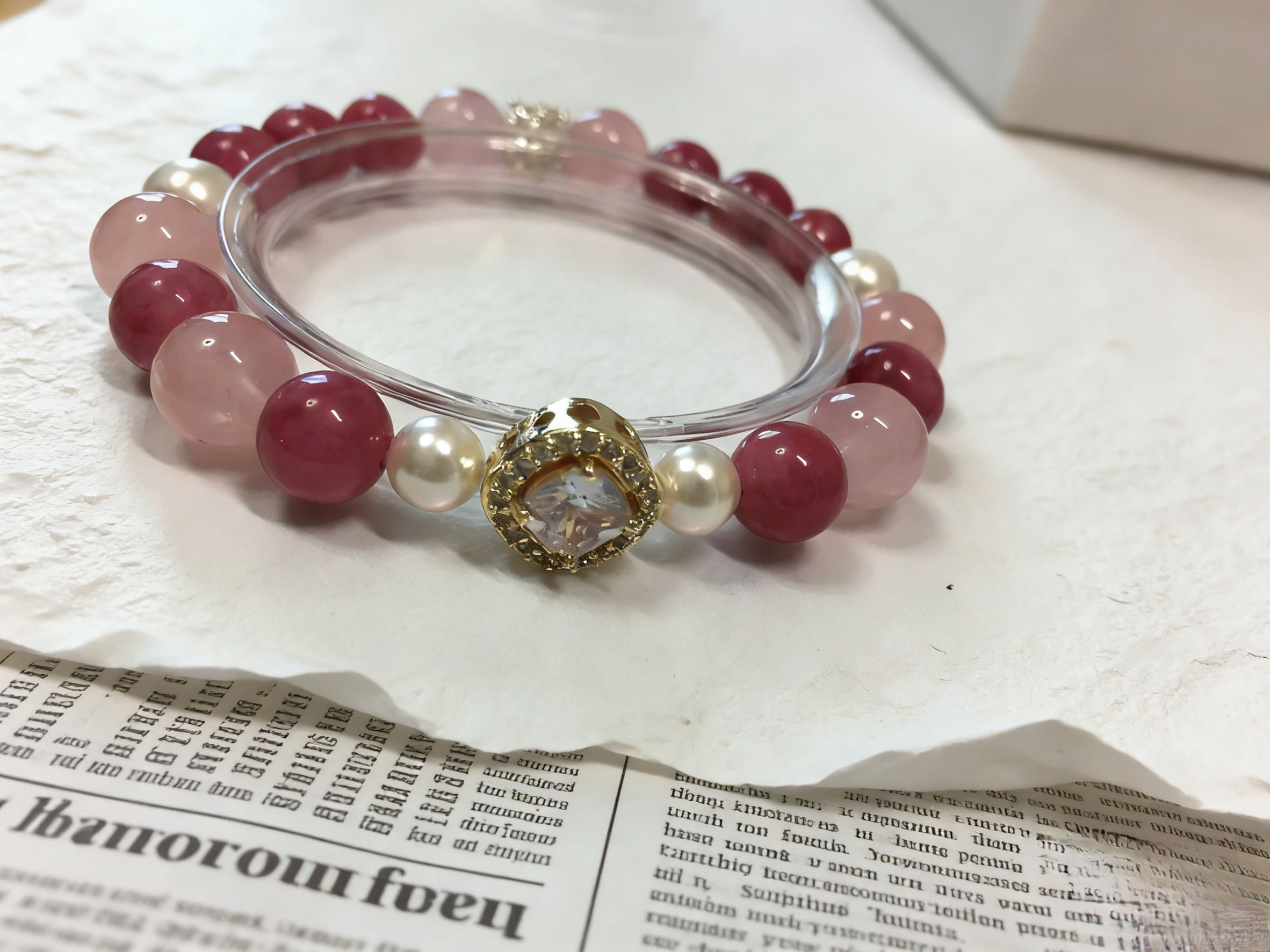 Rose Love Ballad · Rhodonite & Rose Quartz Happiness Bracelet, Artificial Shell Pearl Romantic Love Bracelet