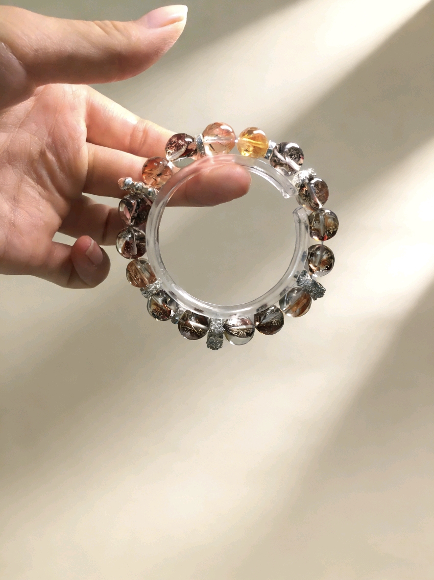 Koi Gathers Wealth · Gold Leaf Resin Flower & Rutilated Quartz Bracelet, Career Takeoff & Wealth-Attracting Bracelet