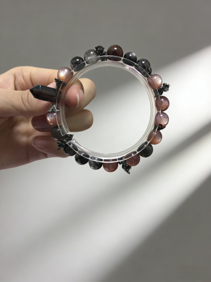 Mystic Six-Pointed Multi-Crystal Protection Bracelet - Black Hair Crystal & Black Tourmaline Peace Bracelet 