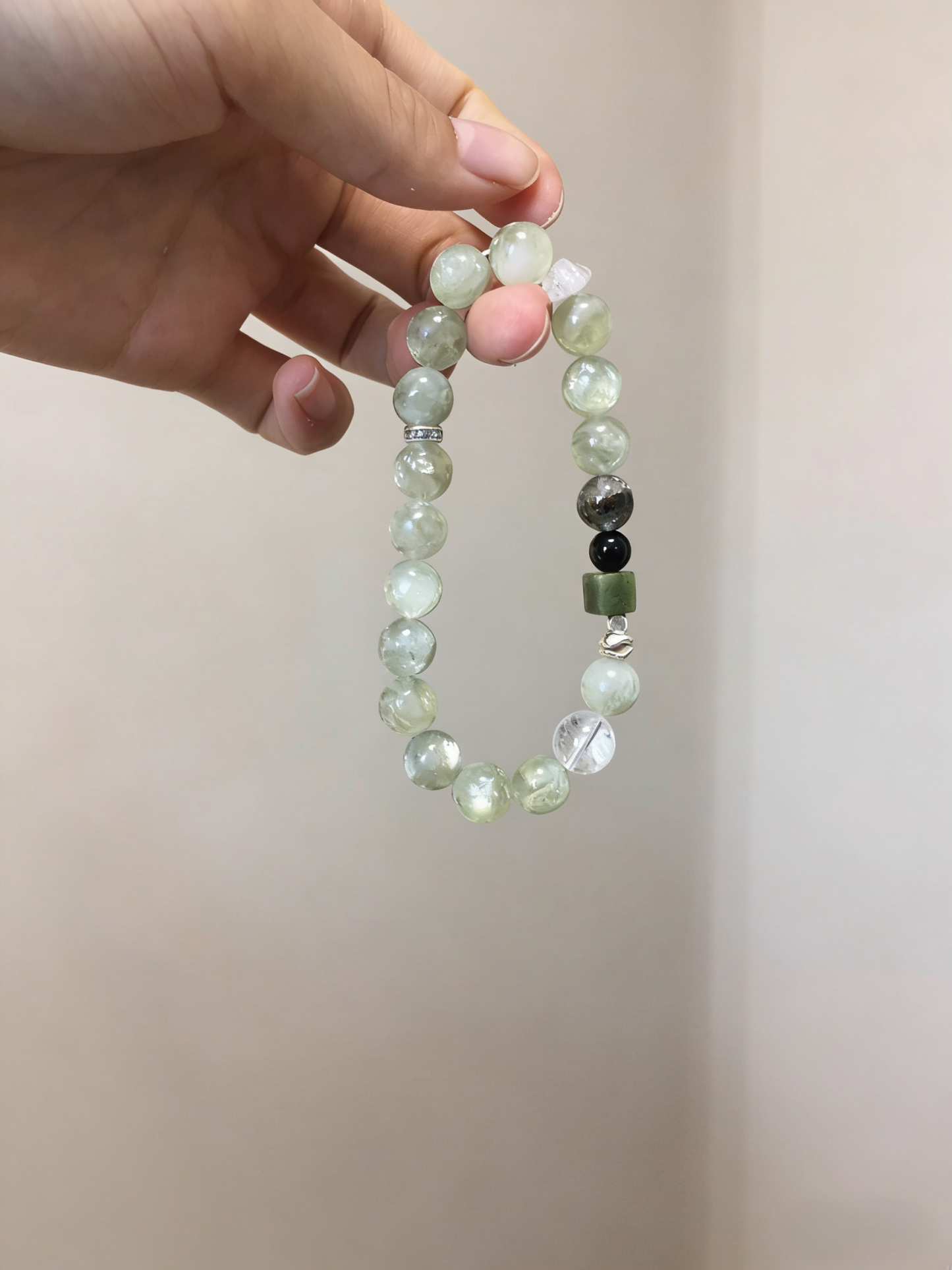 Forest Spirit Healing · Seraphinite & Flower Phantom Energy Bracelet, Green Grape Milk Cap Nephrite Square Calming Bracelet