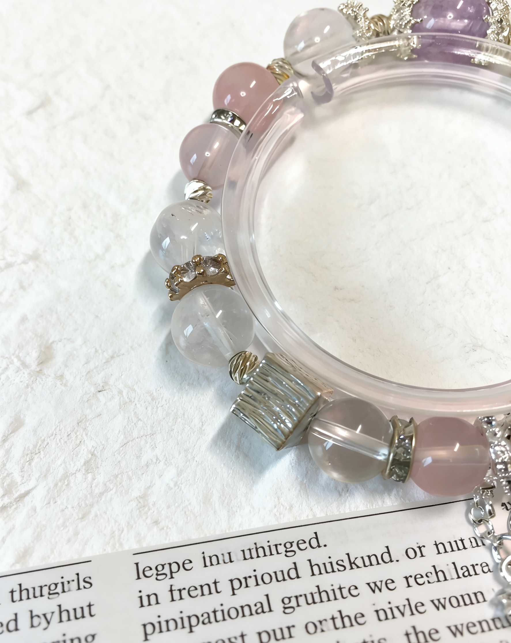 Purple-Pink Love Affair · Madagascar Rose Quartz & Amethyst Bracelet, White Moonstone Bracelet for Attracting Positive Romantic Encounters & Happiness