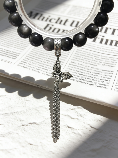 Mystic Calm Sleep·Black Tourmaline & Silver Obsidian Sleep-Aiding Bracelet - Tea Crystal Soothing Bracelet 