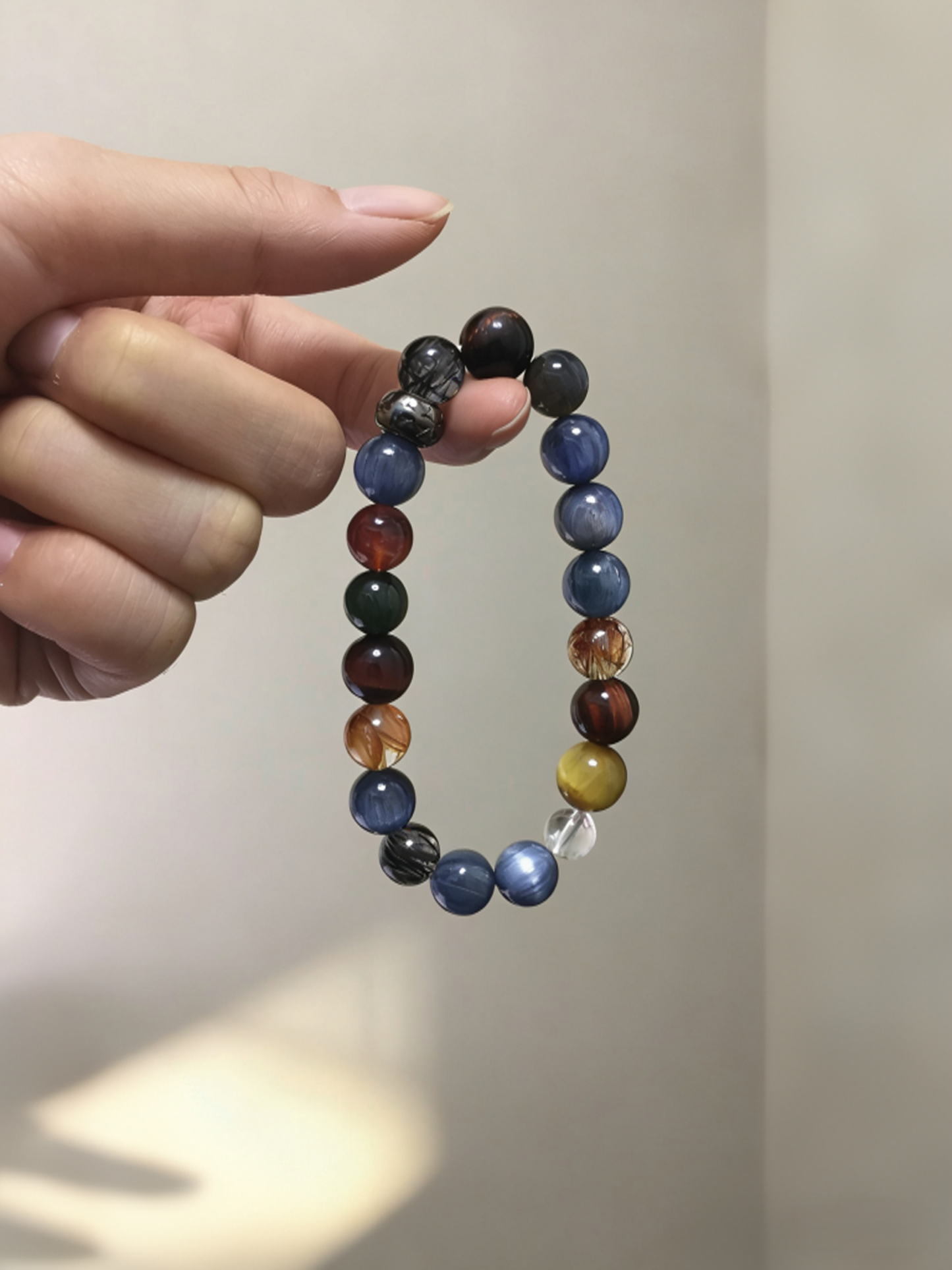 Three-Color Tiger Eye Full-Dimensional Protection Bracelet - Kyanite & Black Hair Crystal Peace Bracelet 
