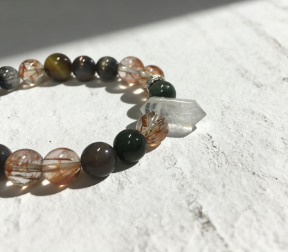 Super Seven High-Energy Multi-Crystal Protection Bracelet - Super Seven Cube & Tiger Eye Peace Bracelet 