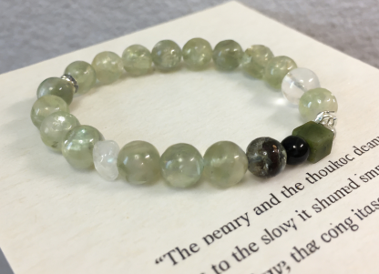 Forest Spirit Healing · Seraphinite & Flower Phantom Energy Bracelet, Green Grape Milk Cap Nephrite Square Calming Bracelet