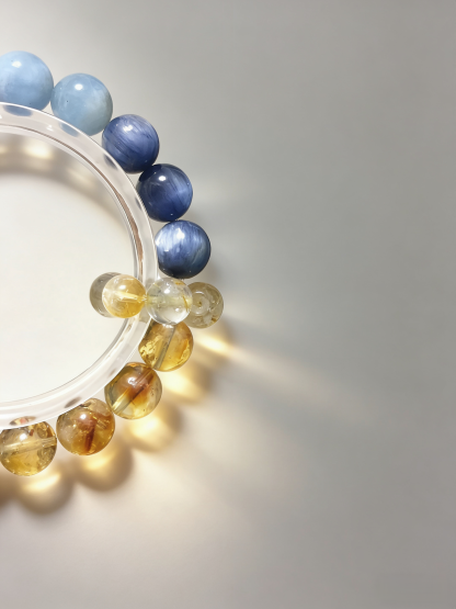 Yellow Glue Flower Double-Pointed Concentration Bracelet - Kyanite & Aquamarine Thought-Concentrating Bracelet
