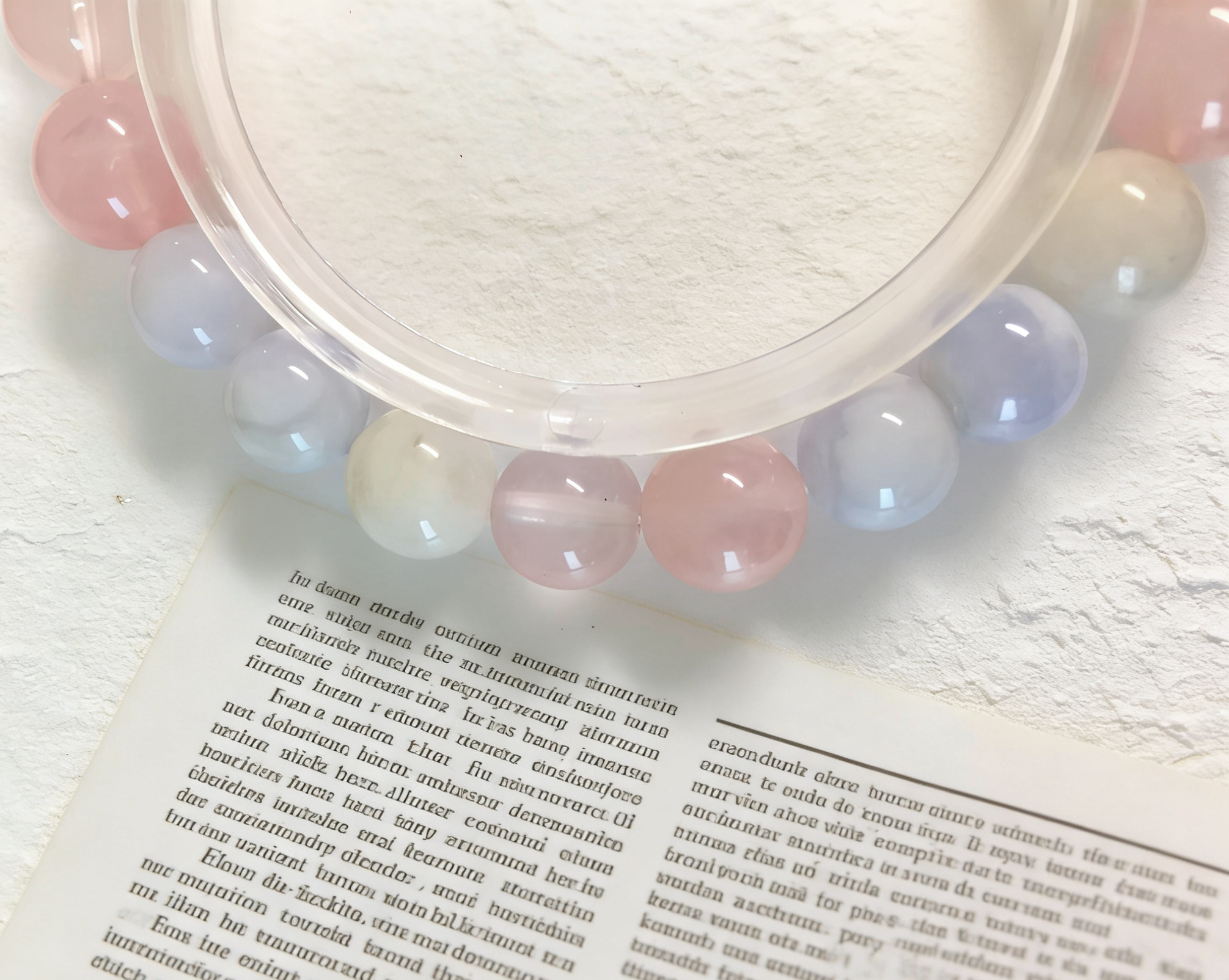 Snowy Fluff Stress Relief · White Snow Phantom & Rose Quartz Healing Bracelet, Blue Lace Agate Chip Calming Bracelet