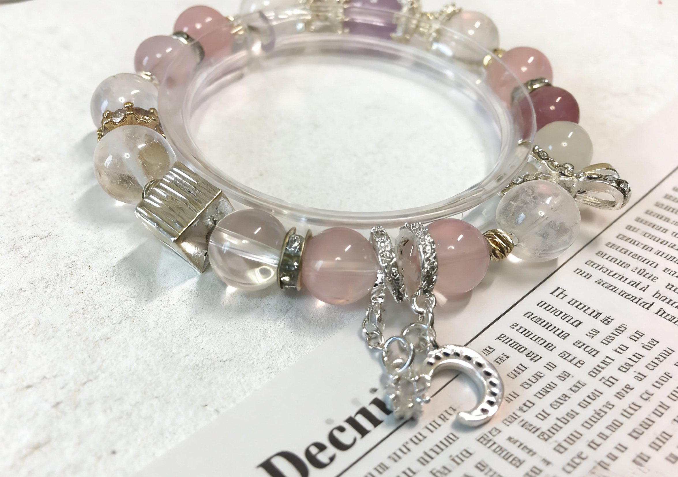 Purple-Pink Love Affair · Madagascar Rose Quartz & Amethyst Bracelet, White Moonstone Bracelet for Attracting Positive Romantic Encounters & Happiness