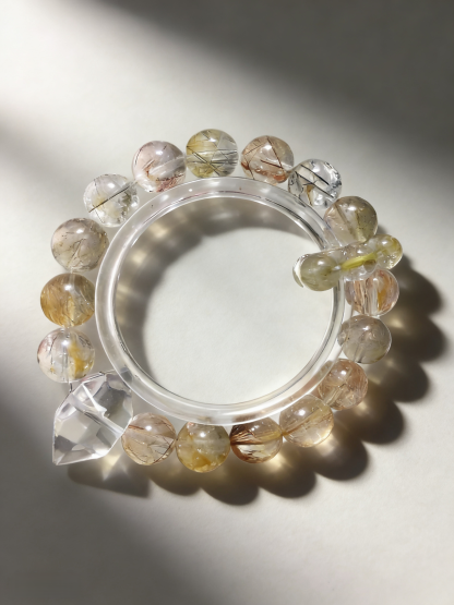 Gilded Slumber·Venus Hair Crystal Sleep-Aiding Bracelet - Rutilated Quartz Double-Pointed Soothing Bracelet 