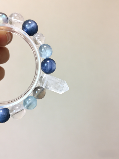 Blue Moon Double Terminated · Aquamarine & Kyanite Healing Bracelet, Gray Moonstone & White Crystal Double Terminated Calming Bracelet