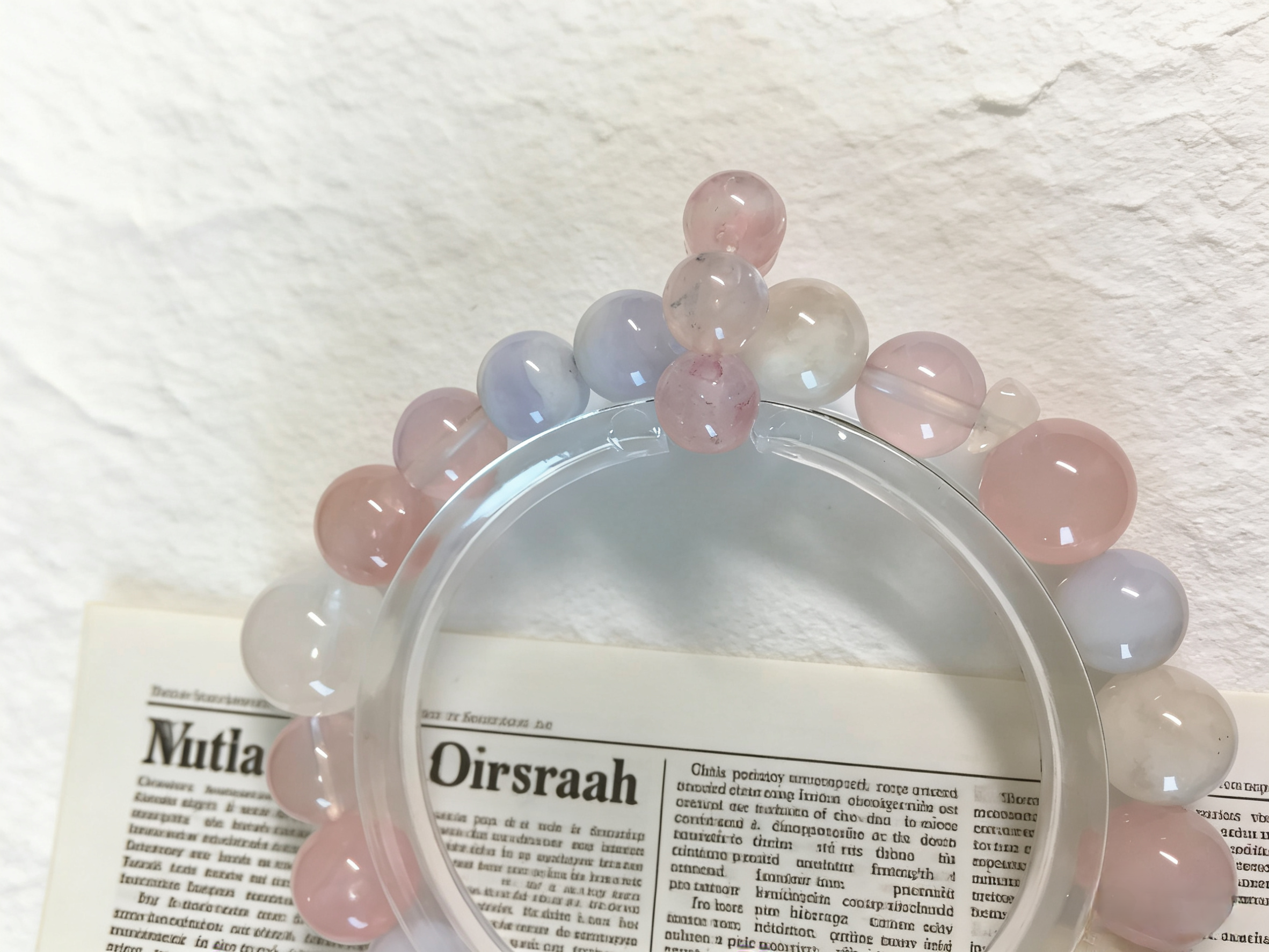 Snowy Fluff Stress Relief · White Snow Phantom & Rose Quartz Healing Bracelet, Blue Lace Agate Chip Calming Bracelet
