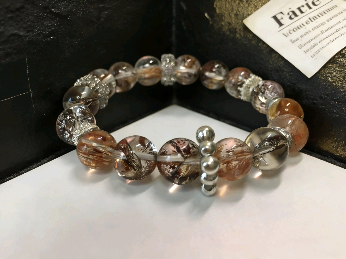 Koi Gathers Wealth · Gold Leaf Resin Flower & Rutilated Quartz Bracelet, Career Takeoff & Wealth-Attracting Bracelet