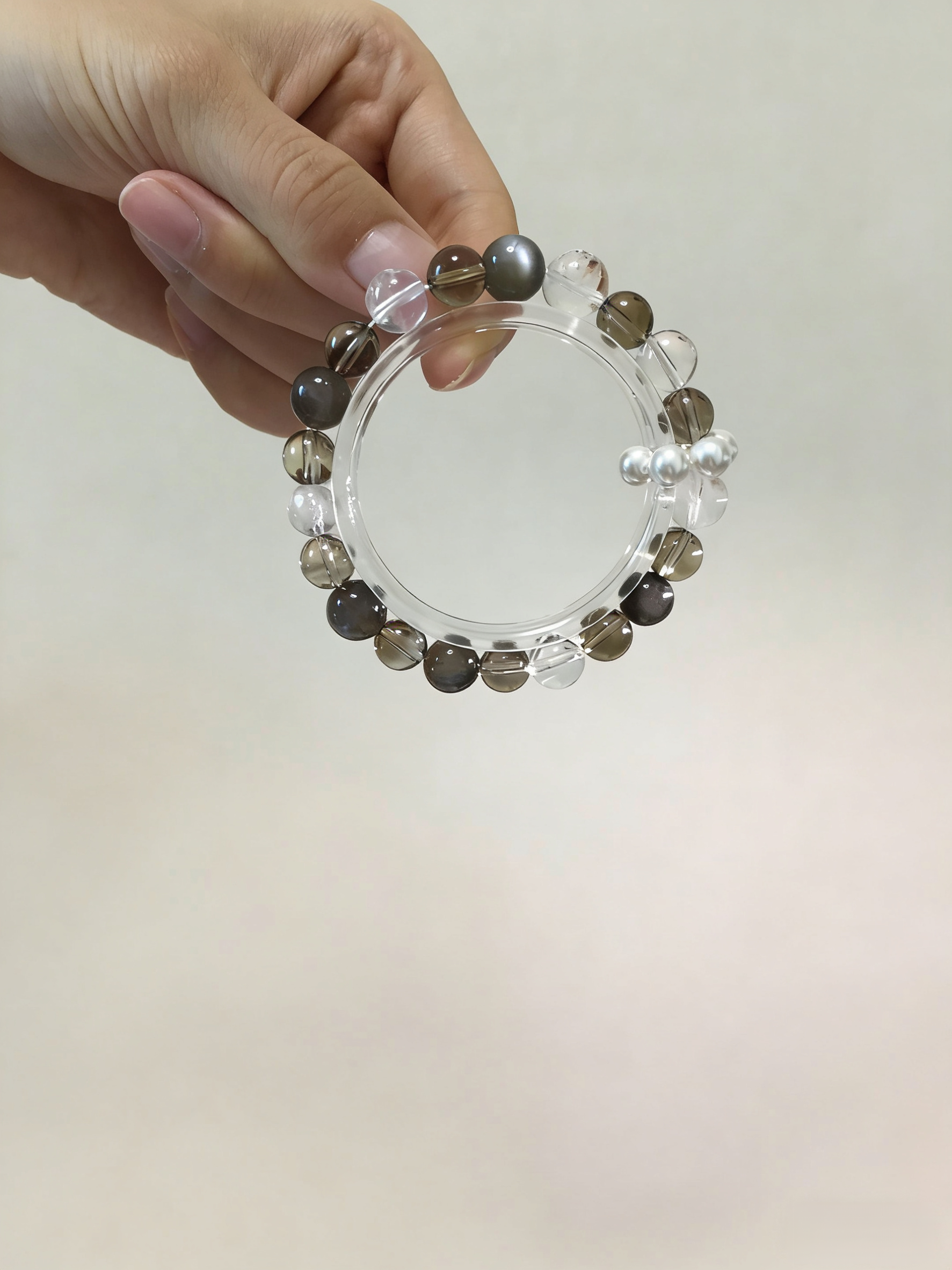 Moisturizing Healing · Tea Water & Black Skeletal Energy Bracelet, Silver Sheen Obsidian & Shell Pearl Sliding Ring Calming Bracelet