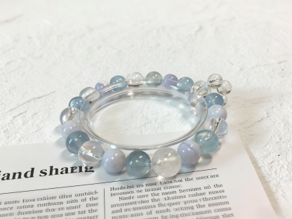 Clear Mind & Pure Mood · Milky Aquamarine Healing Bracelet, White Crystal & Blue Lace Agate Calming Bracelet