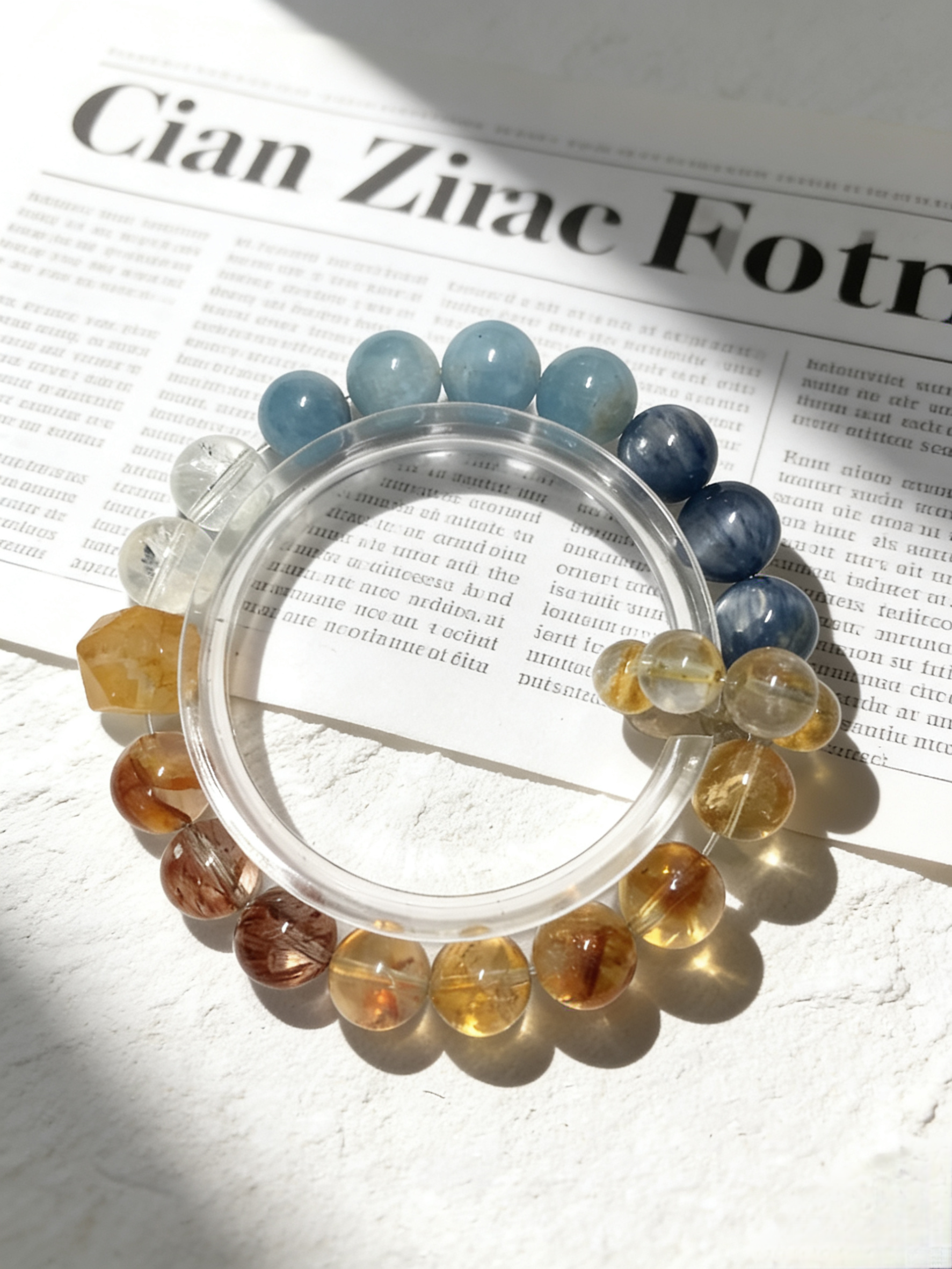 Yellow Glue Flower Double-Pointed Concentration Bracelet - Kyanite & Aquamarine Thought-Concentrating Bracelet