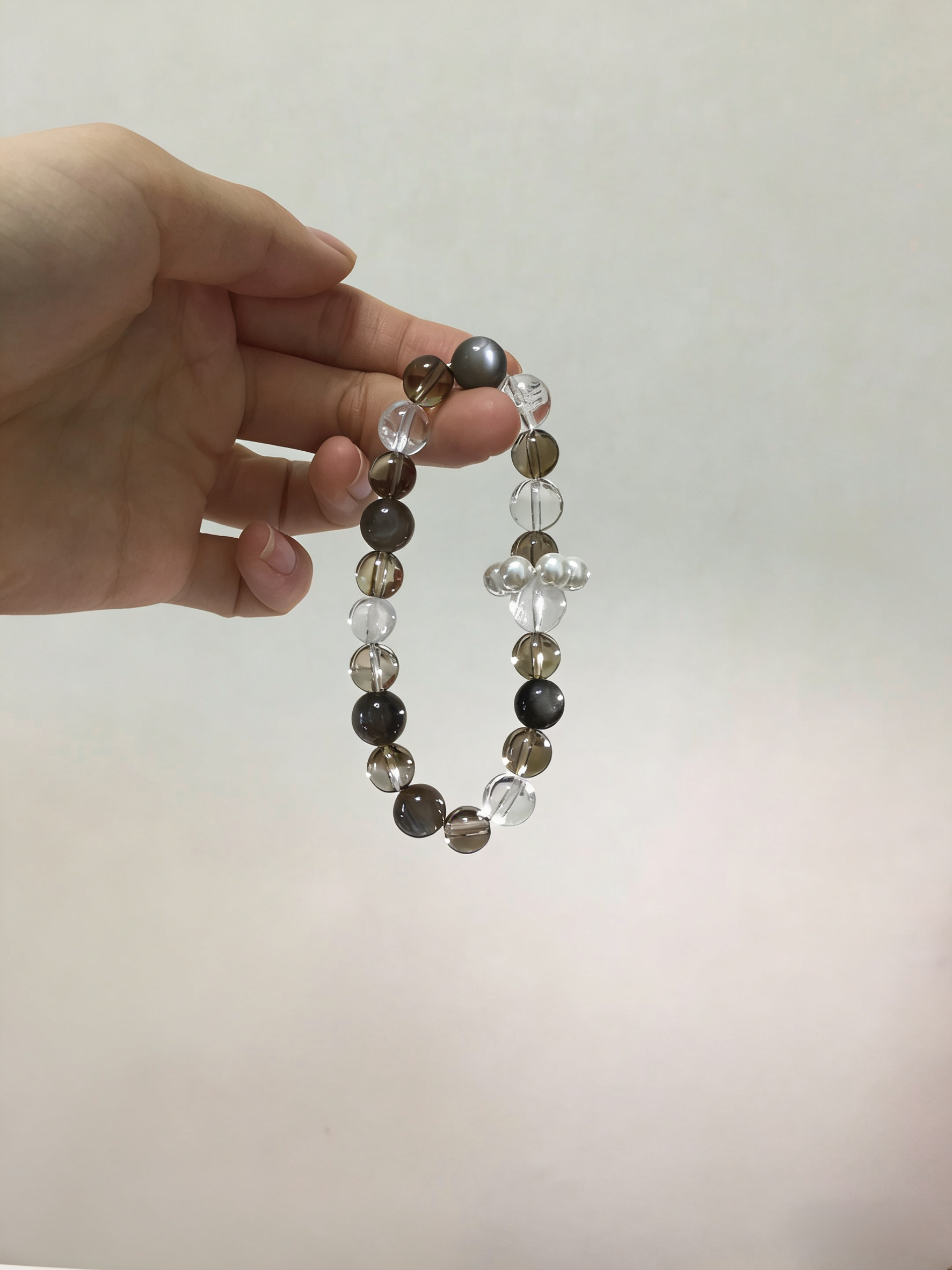 Moisturizing Healing · Tea Water & Black Skeletal Energy Bracelet, Silver Sheen Obsidian & Shell Pearl Sliding Ring Calming Bracelet