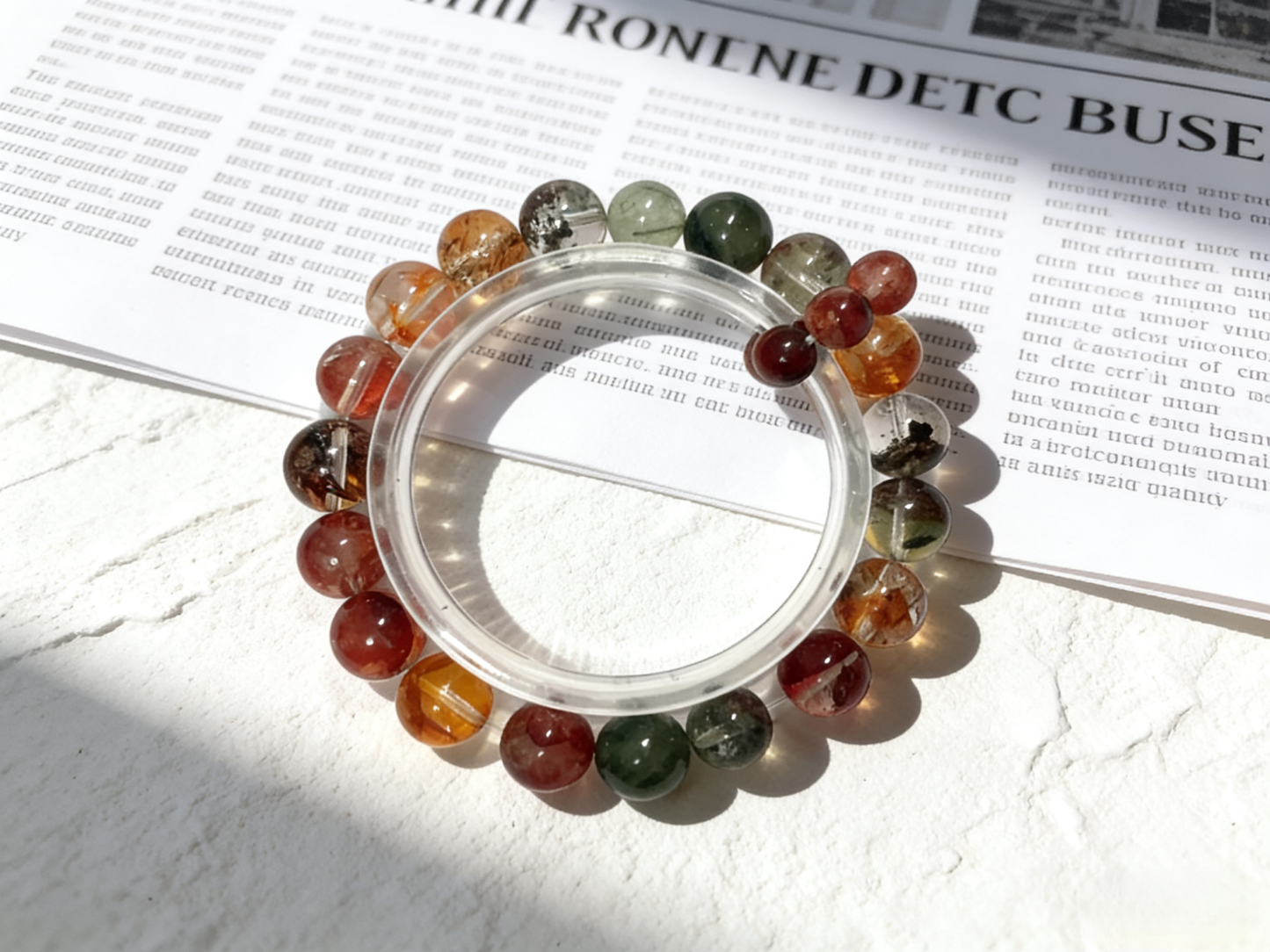 Koi Focus·Gold Foil Koi Glue Flower Concentration Bracelet - Flower Phantom & Green Rutilated Quartz Mind-Concentrating Bracelet 