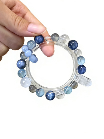 Blue Moon Double Terminated · Aquamarine & Kyanite Healing Bracelet, Gray Moonstone & White Crystal Double Terminated Calming Bracelet