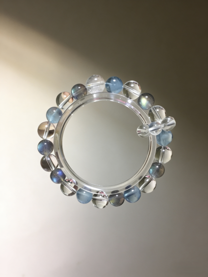 Moon Blue Sleep·Gray Moonstone & Aquamarine Sleep-Aiding Bracelet - White Crystal Soothing Bracelet 
