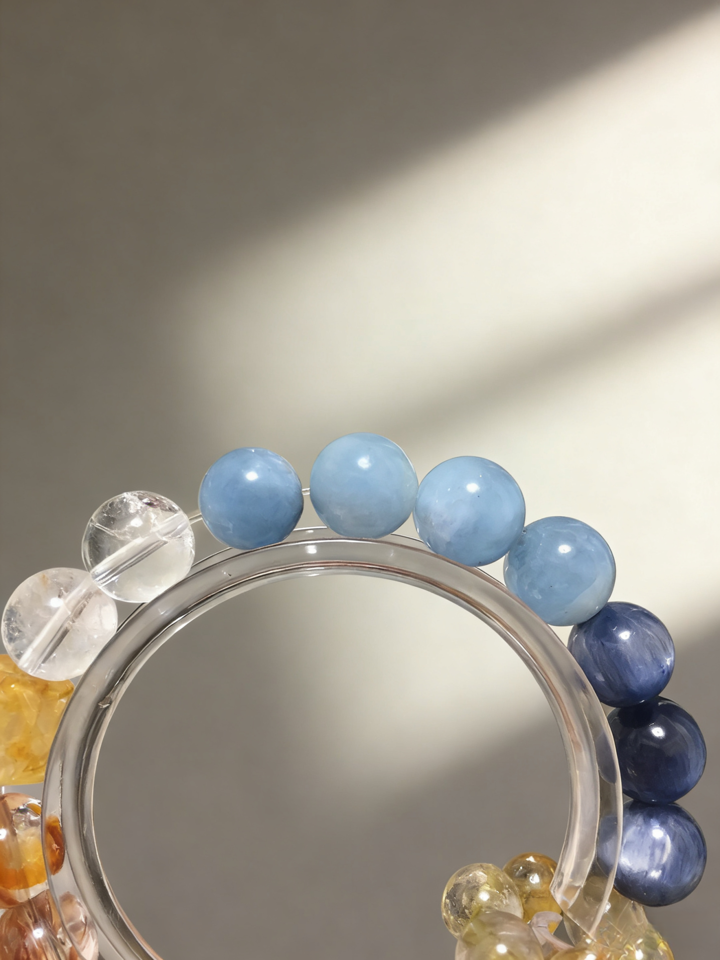 Yellow Glue Flower Double-Pointed Concentration Bracelet - Kyanite & Aquamarine Thought-Concentrating Bracelet