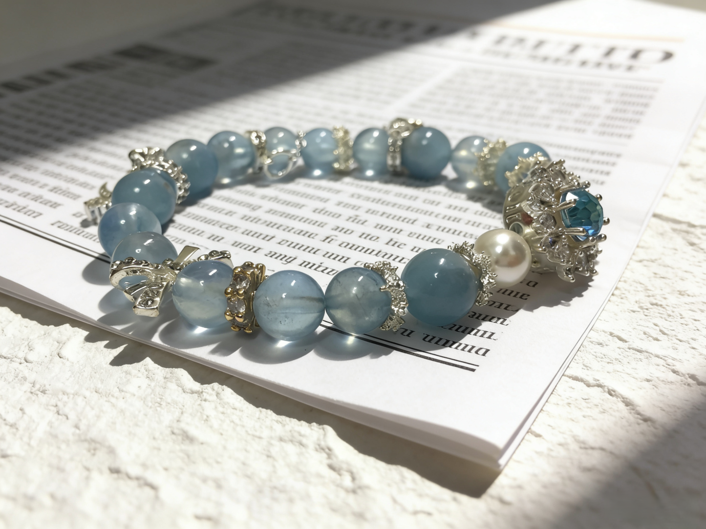 Blue Diamond Contemplation·Island Aquamarine Concentration Bracelet - Blue Zircon & Shell Bead Mind-Concentrating Bracelet 