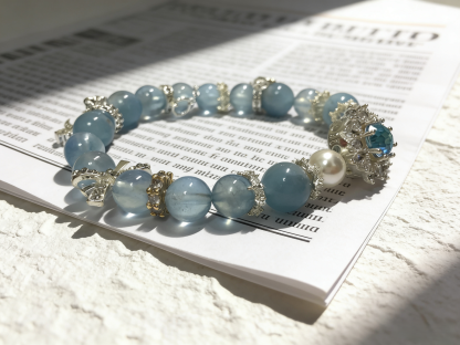 Blue Diamond Contemplation·Island Aquamarine Concentration Bracelet - Blue Zircon & Shell Bead Mind-Concentrating Bracelet 