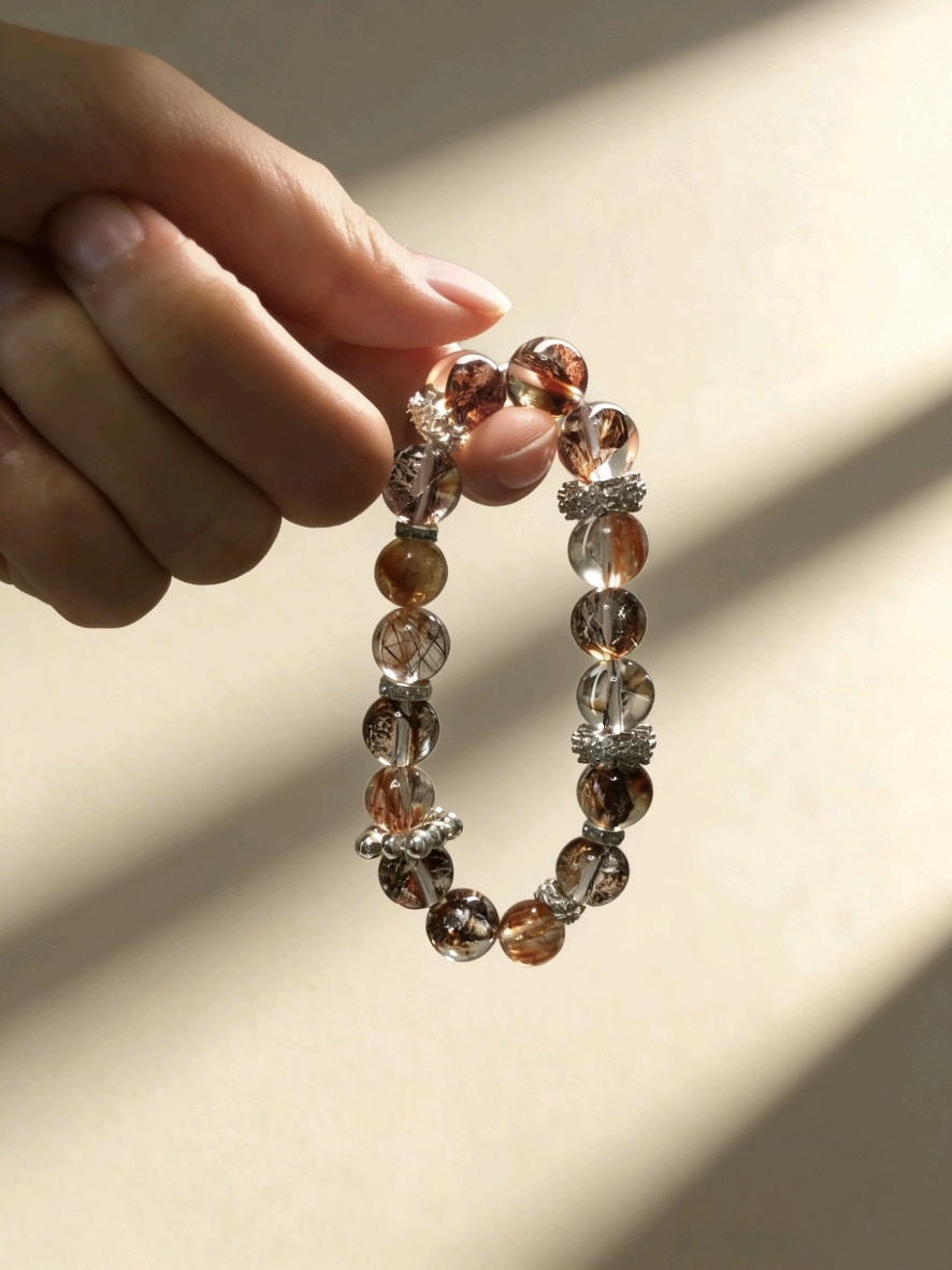 Koi Gathers Wealth · Gold Leaf Resin Flower & Rutilated Quartz Bracelet, Career Takeoff & Wealth-Attracting Bracelet