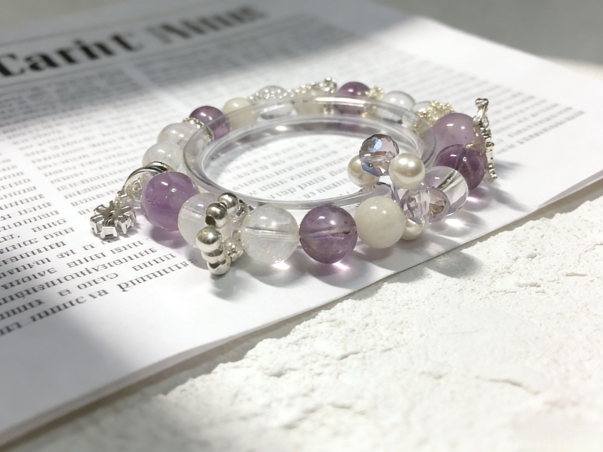 Snow Crystal Contemplation·Amethyst & White Snowflake Concentration Bracelet - Silver-Plated Ring Mind-Concentrating Bracelet 