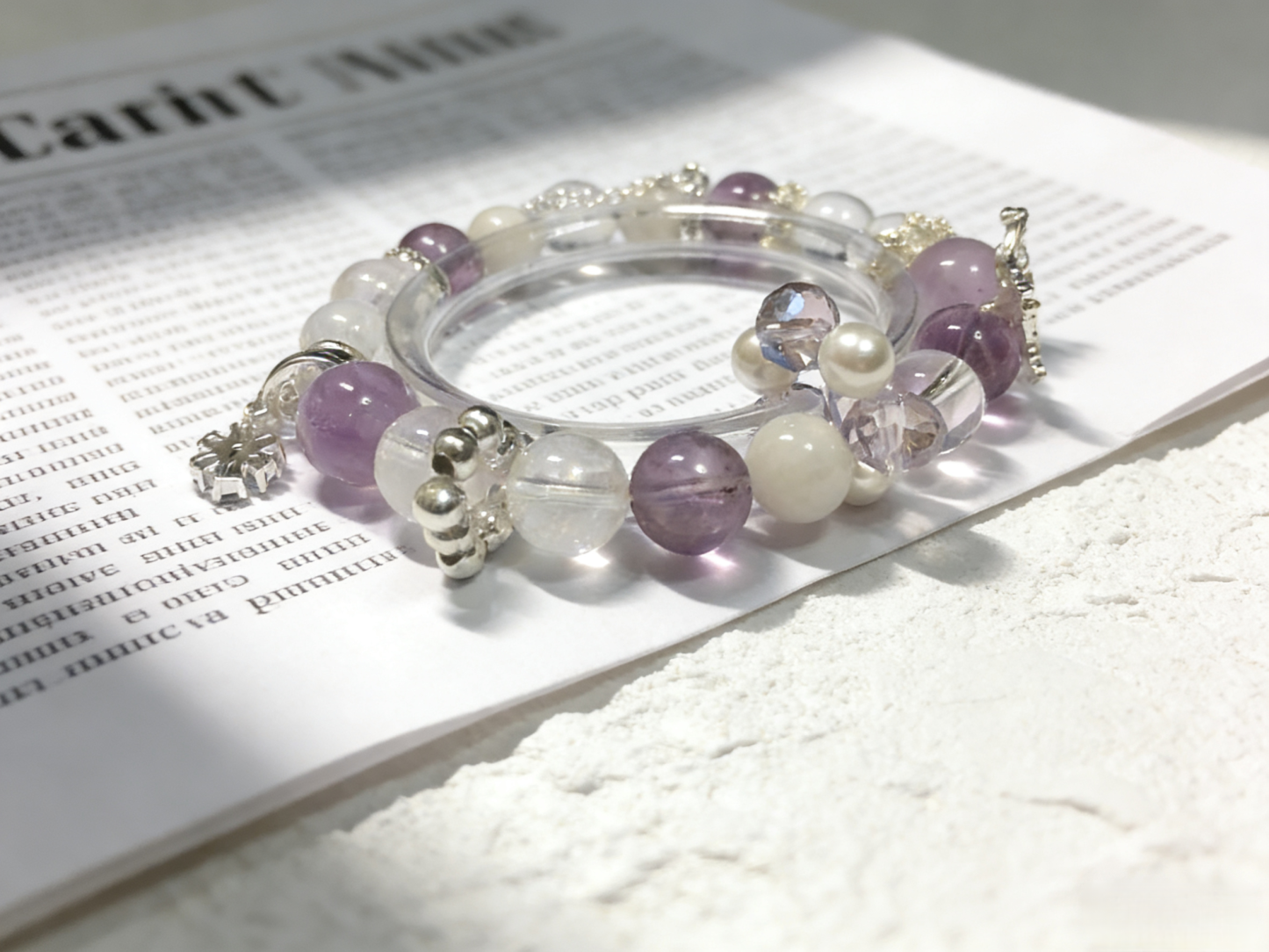 Snow Crystal Contemplation·Amethyst & White Snowflake Concentration Bracelet - Silver-Plated Ring Mind-Concentrating Bracelet 
