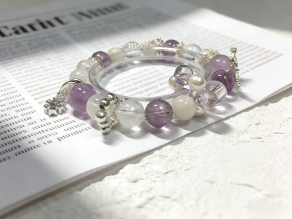 Snow Crystal Contemplation·Amethyst & White Snowflake Concentration Bracelet - Silver-Plated Ring Mind-Concentrating Bracelet 