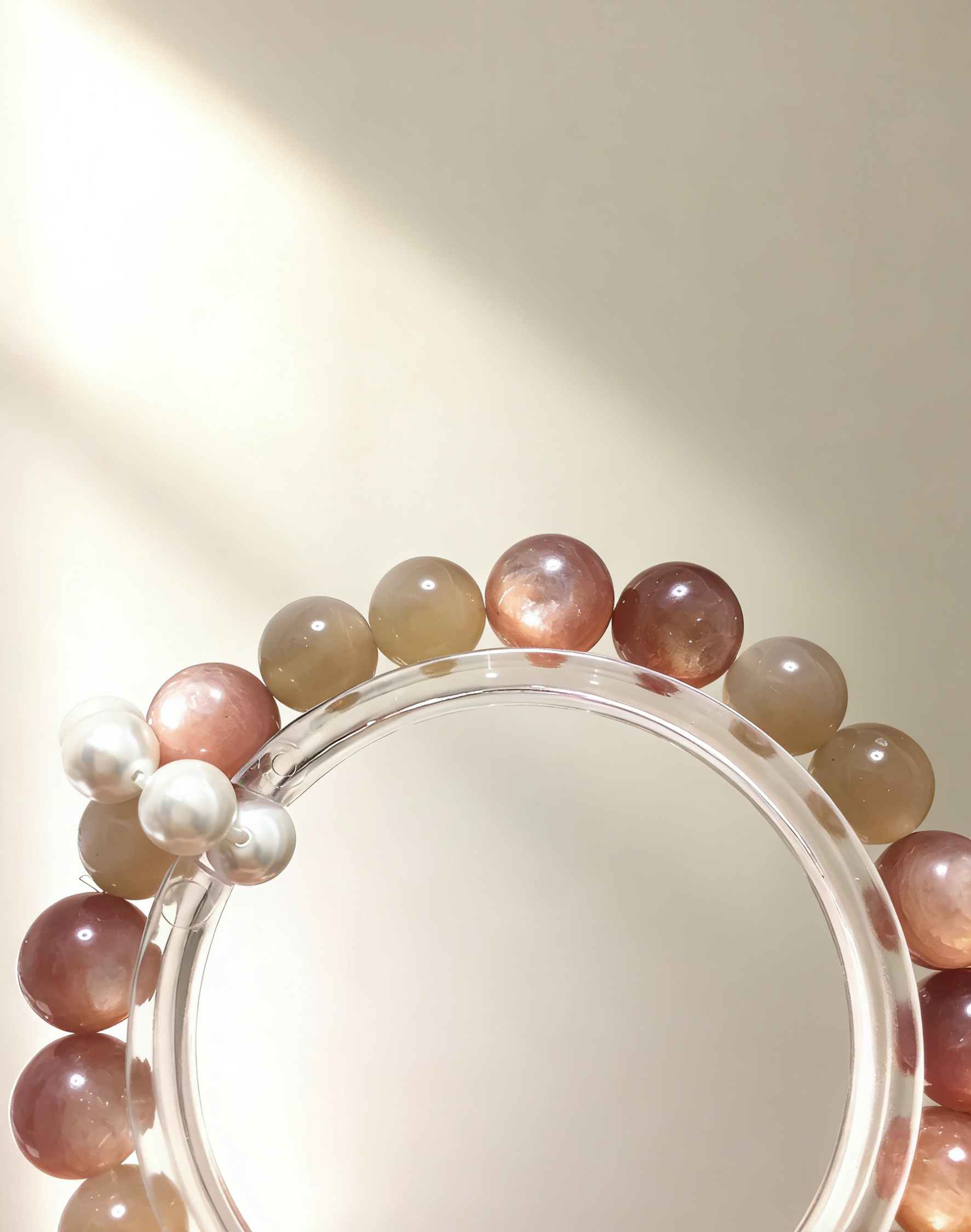 Milk Moon Sleep·Milk Tea Moonstone Sleep-Aiding Bracelet - Lepidolite & Shell Bead Ring Soothing Bracelet 