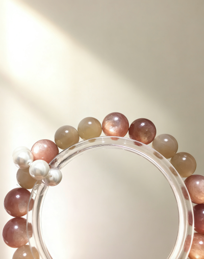 Milk Moon Sleep·Milk Tea Moonstone Sleep-Aiding Bracelet - Lepidolite & Shell Bead Ring Soothing Bracelet 