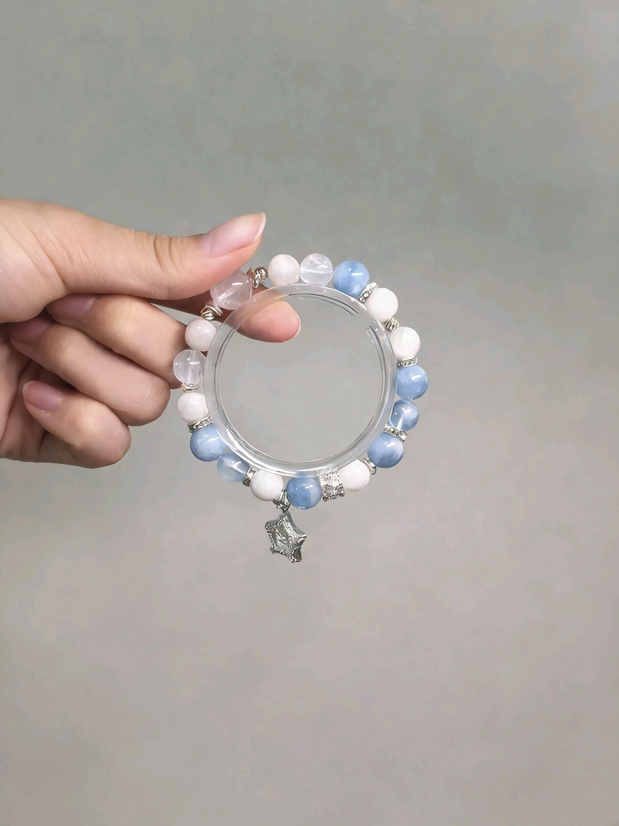 Yulan Seeks Trace · Island Aquamarine Happiness Bracelet, White Snow Phantom & Blue Fluorite Bracelet
