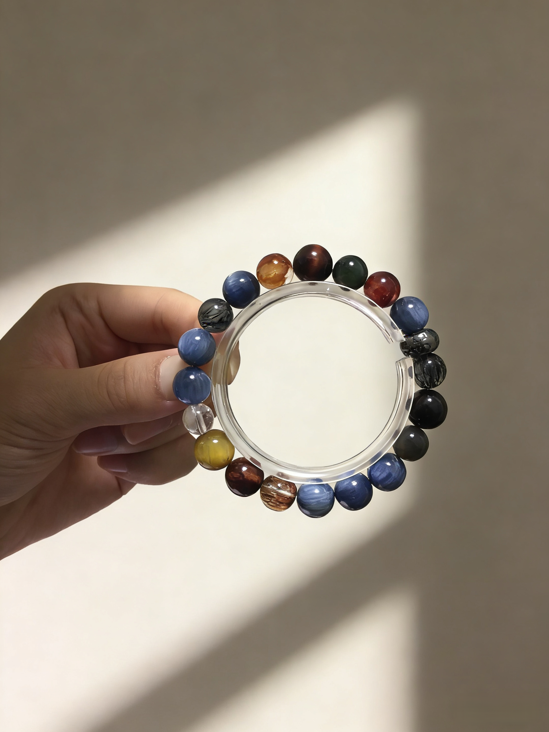 Three-Color Tiger Eye Full-Dimensional Protection Bracelet - Kyanite & Black Hair Crystal Peace Bracelet 